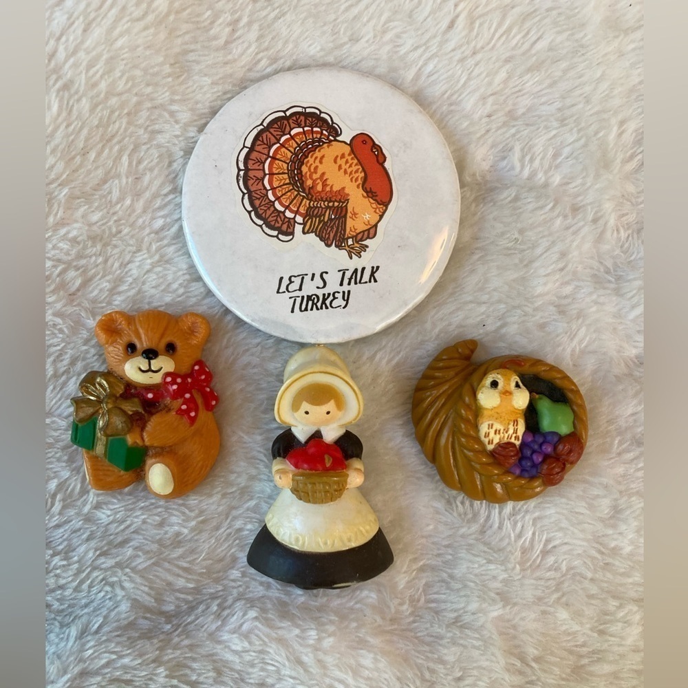 Thanksgiving Christmas Vintage Pins Hallmark Enesco‎ Turkey Owl Teddy Bear